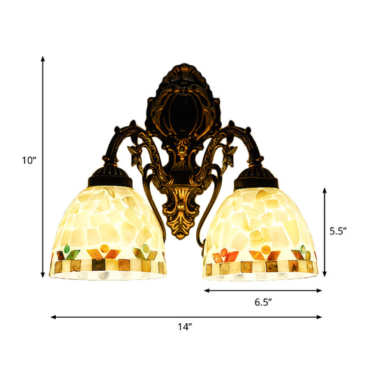 Shell Bowl Wall Sconce Lighting Traditional 2 Heads Wall Mount Light in Beige for Bedroom Clearhalo 'Industrial' 'Middle century wall lights' 'Tiffany wall lights' 'Tiffany' 'Wall Lamps & Sconces' 'Wall Lights' Lighting' 175134