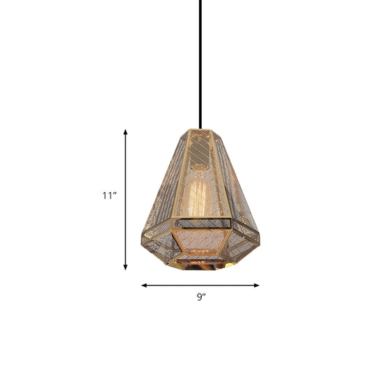 8"/9"/10" Wide Metal Diamond Pendant Ceiling Light Post-Modern 1 Light Gold Hanging Ceiling Light with Linear/Stout Shade Clearhalo 'Ceiling Lights' 'Modern Pendants' 'Modern' 'Pendant Lights' 'Pendants' Lighting' 175178