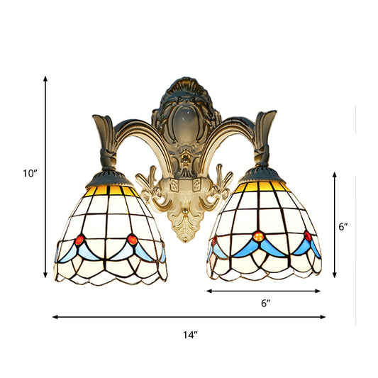 Magnolia Sconce Lighting Country Style Stained Glass 2 Lights Wall Mount Light in White for Kitchen Clearhalo 'Industrial' 'Middle century wall lights' 'Tiffany wall lights' 'Tiffany' 'Wall Lamps & Sconces' 'Wall Lights' Lighting' 175189
