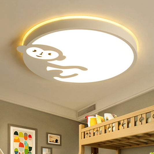 Round Child Bedroom Ceiling Mount Light with Monkey Metal Acrylic Kids Ceiling Fixture in White Clearhalo 'Ceiling Lights' 'Close To Ceiling Lights' 'Close to ceiling' 'Flush mount' Lighting' 175191