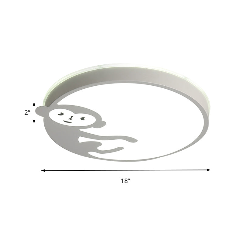 Round Child Bedroom Ceiling Mount Light with Monkey Metal Acrylic Kids Ceiling Fixture in White Clearhalo 'Ceiling Lights' 'Close To Ceiling Lights' 'Close to ceiling' 'Flush mount' Lighting' 175196