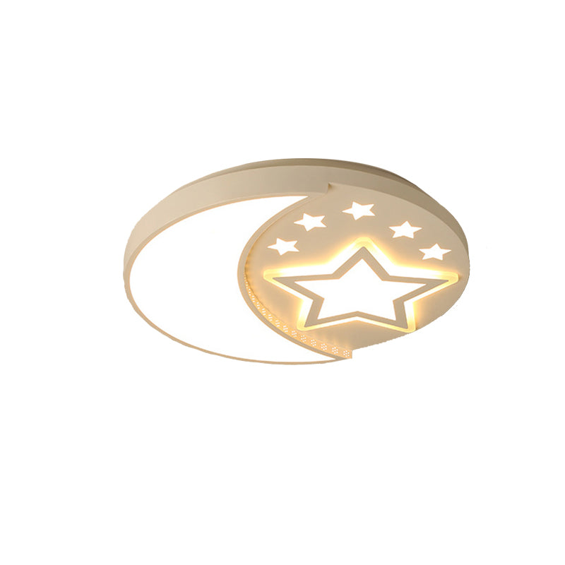 Study Room Starry Flush Mount Light with Crescent Metal Contemporary White Ceiling Lamp Clearhalo 'Ceiling Lights' 'Close To Ceiling Lights' 'Close to ceiling' 'Flush mount' Lighting' 175241