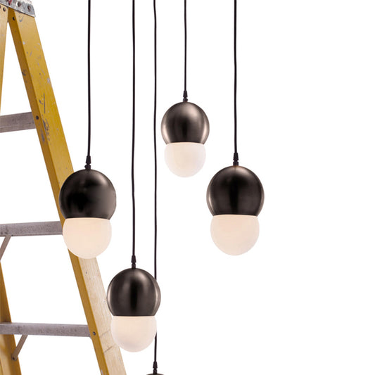 Mini Domed Pendant Lamp Modern Stylish Metal 1 Light Black Hanging Lamp with Opal Glass Shade for Indoor Black Clearhalo 'Ceiling Lights' 'Glass shade' 'Glass' 'Modern Pendants' 'Modern' 'Pendant Lights' 'Pendants' Lighting' 175264