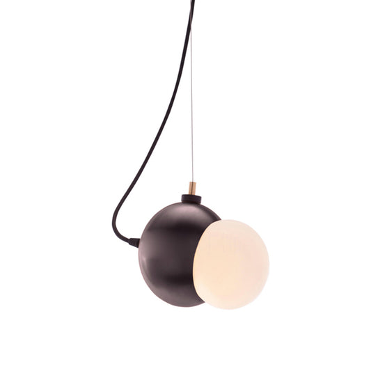 Mini Domed Pendant Lamp Modern Stylish Metal 1 Light Black Hanging Lamp with Opal Glass Shade for Indoor Clearhalo 'Ceiling Lights' 'Glass shade' 'Glass' 'Modern Pendants' 'Modern' 'Pendant Lights' 'Pendants' Lighting' 175266