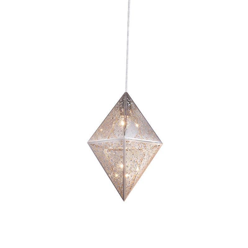 1 Bulb Pendant Lighting with Diamond Metal Shade Post-Modern Chrome Hanging Ceiling Light, 10"/14"W Clearhalo 'Ceiling Lights' 'Modern Pendants' 'Modern' 'Pendant Lights' 'Pendants' Lighting' 175282