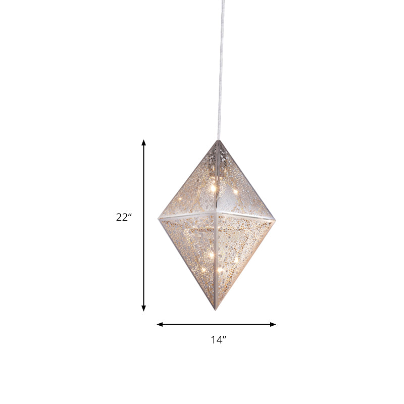 1 Bulb Pendant Lighting with Diamond Metal Shade Post-Modern Chrome Hanging Ceiling Light, 10"/14"W Clearhalo 'Ceiling Lights' 'Modern Pendants' 'Modern' 'Pendant Lights' 'Pendants' Lighting' 175284