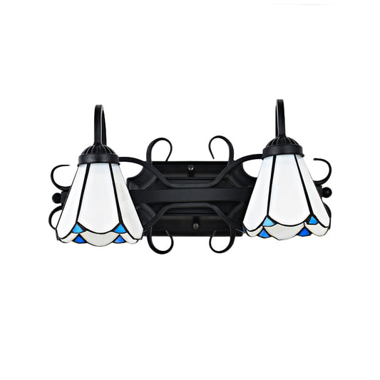 White Glass Conical Wall Lamp Vintage Style 2 Lights Bedroom Wall Lighting in Black for Foyer Clearhalo 'Industrial' 'Middle century wall lights' 'Tiffany wall lights' 'Tiffany' 'Wall Lamps & Sconces' 'Wall Lights' Lighting' 175295