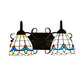 Stained Glass Magnolia Wall Lighting Rustic Retro Style 2 Lights Sconce Lamp in Black for Barhroom Clearhalo 'Industrial' 'Middle century wall lights' 'Tiffany wall lights' 'Tiffany' 'Wall Lamps & Sconces' 'Wall Lights' Lighting' 175312