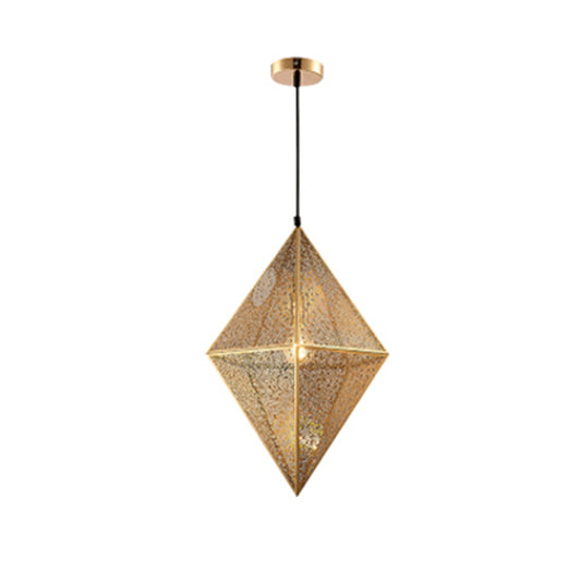 10"/14"W Diamond Ceiling Lighting Post-Modern Metal 1 Light Gold/Rose Gold Hanging Ceiling Light with Wire Mesh Cage Clearhalo 'Ceiling Lights' 'Modern Pendants' 'Modern' 'Pendant Lights' 'Pendants' Lighting' 175326