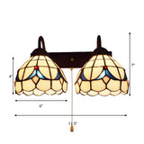 2 Heads Dome Sconce Light Fixture Tiffany Black 2 Heads Beige Glass Wall Mount Light with Pull Chain Clearhalo 'Industrial' 'Middle century wall lights' 'Tiffany wall lights' 'Tiffany' 'Wall Lamps & Sconces' 'Wall Lights' Lighting' 175366