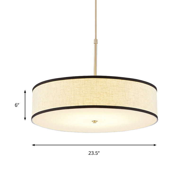 Drum Ceiling Pendant Light Simple Fabric 16"/19.5"/23.5" Dia 3 Lights Beige Hanging Lamp Kit Clearhalo 'Ceiling Lights' 'Modern Pendants' 'Modern' 'Pendant Lights' 'Pendants' Lighting' 175382