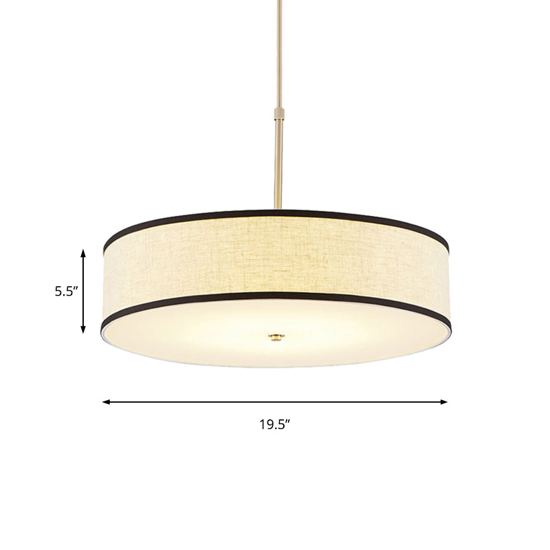 Drum Ceiling Pendant Light Simple Fabric 16"/19.5"/23.5" Dia 3 Lights Beige Hanging Lamp Kit Clearhalo 'Ceiling Lights' 'Modern Pendants' 'Modern' 'Pendant Lights' 'Pendants' Lighting' 175383