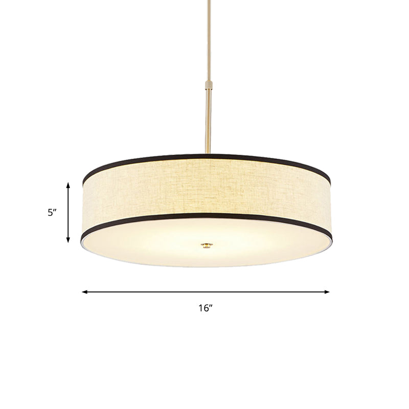 Drum Ceiling Pendant Light Simple Fabric 16"/19.5"/23.5" Dia 3 Lights Beige Hanging Lamp Kit Clearhalo 'Ceiling Lights' 'Modern Pendants' 'Modern' 'Pendant Lights' 'Pendants' Lighting' 175384