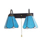 Blue Glass Cone Wall Mounted Light Mediterranean 2 Heads Black Sconce Light Fixture with Pull Chain Switch Clearhalo 'Industrial' 'Middle century wall lights' 'Tiffany wall lights' 'Tiffany' 'Wall Lamps & Sconces' 'Wall Lights' Lighting' 175396