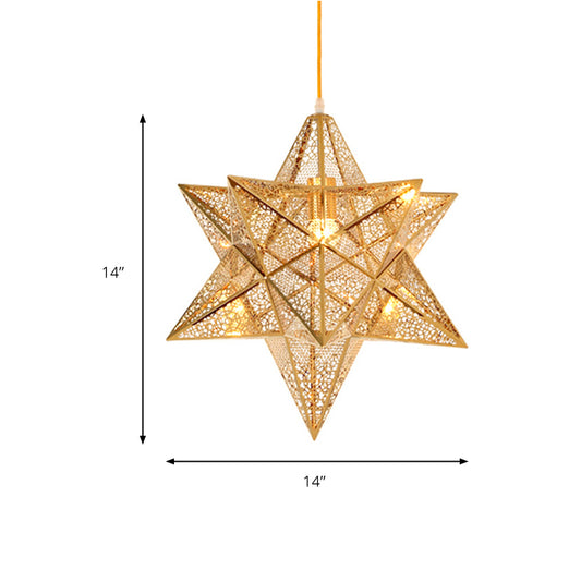 14"/18" Wide Etched Star Pendant Lighting Post-Modern Metal 1 Light Gold Hanging Ceiling Light Clearhalo 'Ceiling Lights' 'Modern Pendants' 'Modern' 'Pendant Lights' 'Pendants' Lighting' 175425