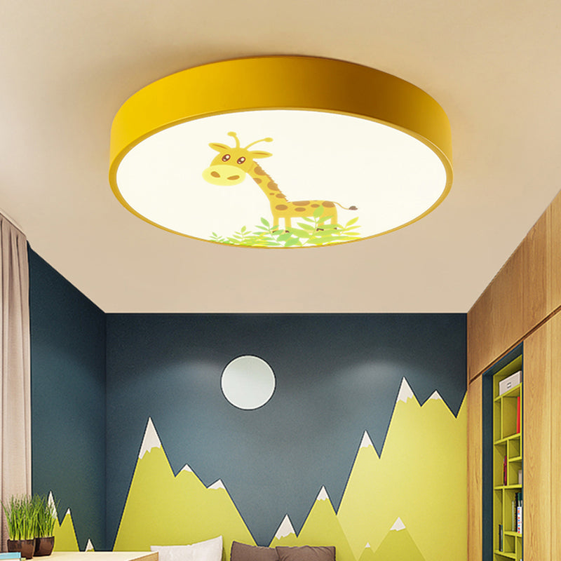 Lovely Circular Ceiling Mount Light Acrylic LED Flush Light in Yellow with Giraffe for Baby Bedroom Yellow Clearhalo 'Ceiling Lights' 'Close To Ceiling Lights' 'Close to ceiling' 'Flush mount' Lighting' 175458