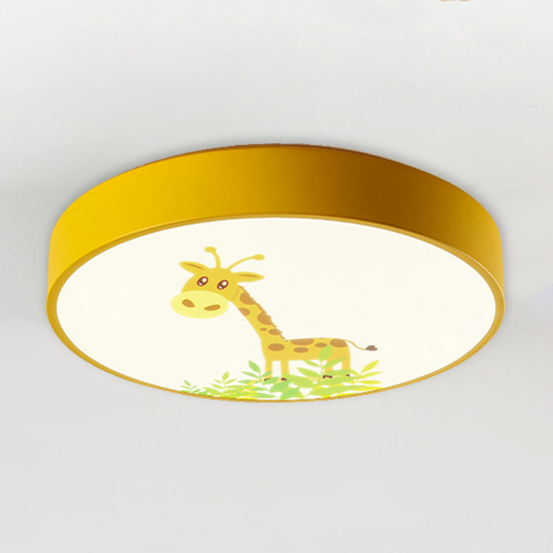 Lovely Circular Ceiling Mount Light Acrylic LED Flush Light in Yellow with Giraffe for Baby Bedroom Clearhalo 'Ceiling Lights' 'Close To Ceiling Lights' 'Close to ceiling' 'Flush mount' Lighting' 175459