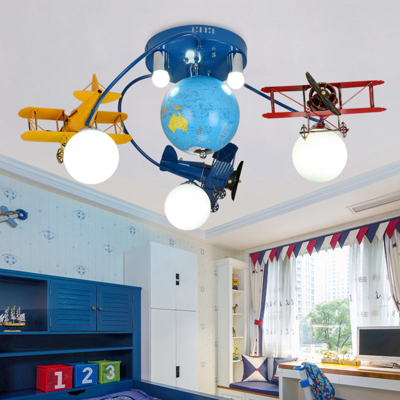 Modern Blue Flush Mount Light with Glider Globe Metal Ceiling Fixture for Nursing Room Blue C Clearhalo 'Ceiling Lights' 'Close To Ceiling Lights' 'Close to ceiling' 'Semi-flushmount' Lighting' 175524