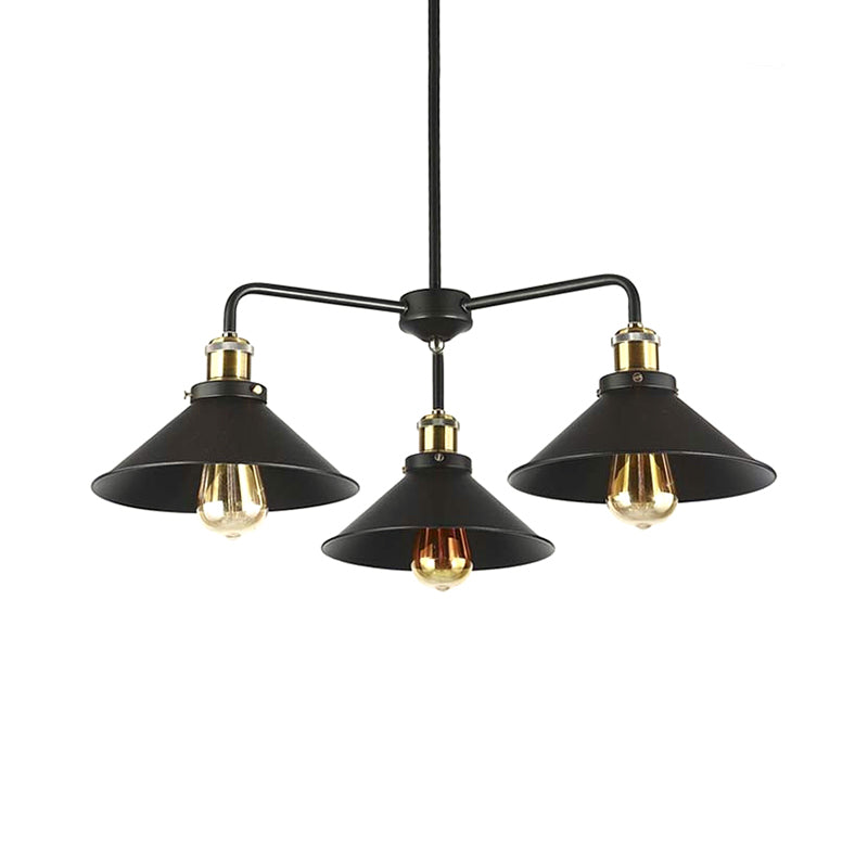 3/4/5 Heads Conical Chandelier Lamp Industrial Style Black Metallic Hanging Light for Dining Table Clearhalo 'Cast Iron' 'Ceiling Lights' 'Chandeliers' 'Industrial Chandeliers' 'Industrial' 'Metal' 'Middle Century Chandeliers' 'Rustic Chandeliers' 'Tiffany' Lighting' 175565