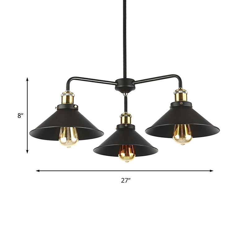 3/4/5 Heads Conical Chandelier Lamp Industrial Style Black Metallic Hanging Light for Dining Table Clearhalo 'Cast Iron' 'Ceiling Lights' 'Chandeliers' 'Industrial Chandeliers' 'Industrial' 'Metal' 'Middle Century Chandeliers' 'Rustic Chandeliers' 'Tiffany' Lighting' 175566