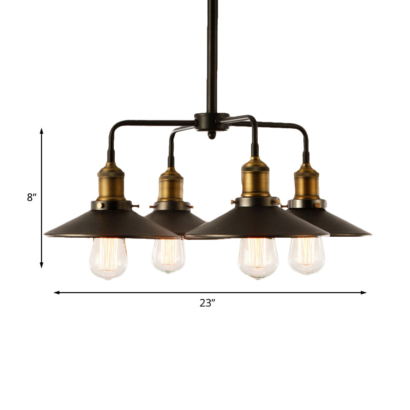 3/4/5 Heads Conical Chandelier Lamp Industrial Style Black Metallic Hanging Light for Dining Table Clearhalo 'Cast Iron' 'Ceiling Lights' 'Chandeliers' 'Industrial Chandeliers' 'Industrial' 'Metal' 'Middle Century Chandeliers' 'Rustic Chandeliers' 'Tiffany' Lighting' 175570