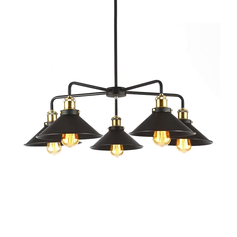 3/4/5 Heads Conical Chandelier Lamp Industrial Style Black Metallic Hanging Light for Dining Table Clearhalo 'Cast Iron' 'Ceiling Lights' 'Chandeliers' 'Industrial Chandeliers' 'Industrial' 'Metal' 'Middle Century Chandeliers' 'Rustic Chandeliers' 'Tiffany' Lighting' 175573