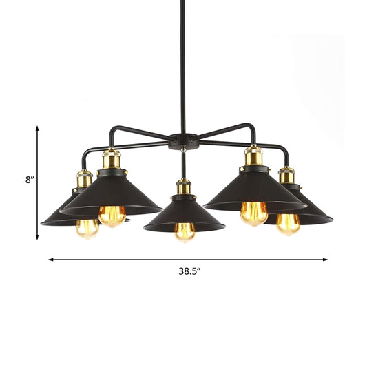 3/4/5 Heads Conical Chandelier Lamp Industrial Style Black Metallic Hanging Light for Dining Table Clearhalo 'Cast Iron' 'Ceiling Lights' 'Chandeliers' 'Industrial Chandeliers' 'Industrial' 'Metal' 'Middle Century Chandeliers' 'Rustic Chandeliers' 'Tiffany' Lighting' 175574