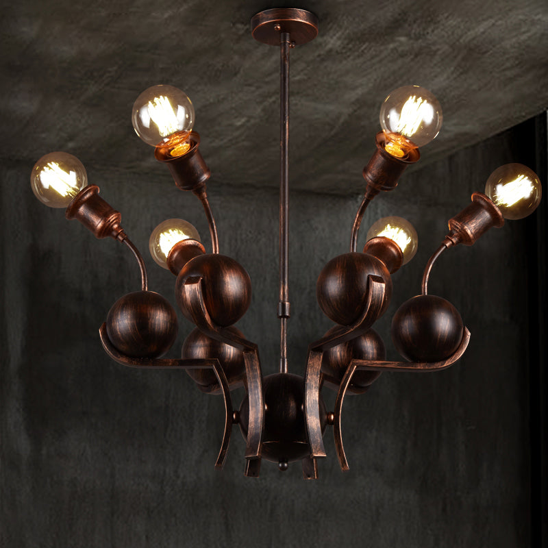 Bare Bulb Hanging Light with Metal Ball Loft Style 6 Heads Chandelier Lamp in Bronze Bronze Clearhalo 'Cast Iron' 'Ceiling Lights' 'Chandeliers' 'Industrial Chandeliers' 'Industrial' 'Metal' 'Middle Century Chandeliers' 'Rustic Chandeliers' 'Tiffany' Lighting' 175605