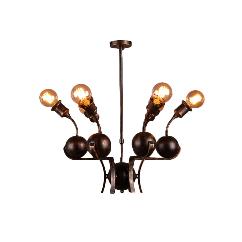 Bare Bulb Hanging Light with Metal Ball Loft Style 6 Heads Chandelier Lamp in Bronze Clearhalo 'Cast Iron' 'Ceiling Lights' 'Chandeliers' 'Industrial Chandeliers' 'Industrial' 'Metal' 'Middle Century Chandeliers' 'Rustic Chandeliers' 'Tiffany' Lighting' 175607
