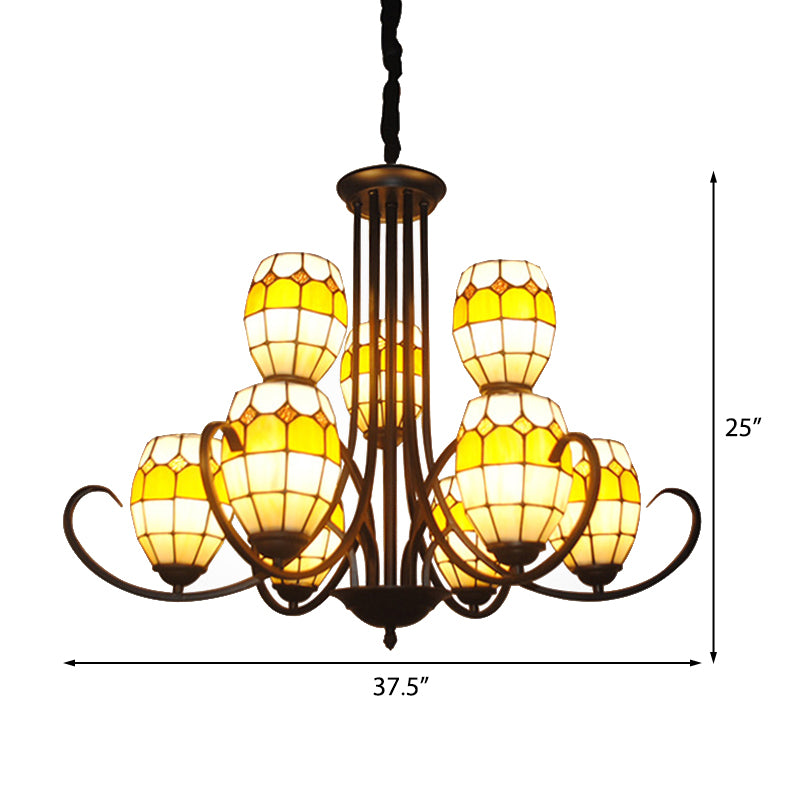 Tiffany Style Bowl Chandelier Lighting Stained Glass Multi Light Pendant Light for Living Room Clearhalo 'Ceiling Lights' 'Chandeliers' 'Industrial' 'Middle Century Chandeliers' 'Tiffany Chandeliers' 'Tiffany close to ceiling' 'Tiffany' Lighting' 175618