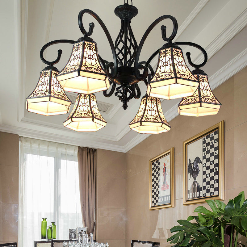 Bell Chandelier Lighting with Fence Design Lodge Style Multi Light Indoor Lighting for Living Room Clearhalo 'Ceiling Lights' 'Chandeliers' 'Industrial' 'Middle Century Chandeliers' 'Tiffany Chandeliers' 'Tiffany close to ceiling' 'Tiffany' Lighting' 175630