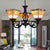 Tiffany Upward Chandelier Light with Pyramid Shade Stained Glass Mission Hanging Light in Orange Orange Clearhalo 'Ceiling Lights' 'Chandeliers' 'Industrial' 'Middle Century Chandeliers' 'Tiffany Chandeliers' 'Tiffany close to ceiling' 'Tiffany' Lighting' 175653