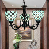 Blue Glass Bowl Hanging Chandelier with Bead Traditional 3 Lights Indoor Lighting for Foyer Blue Clearhalo 'Ceiling Lights' 'Chandeliers' 'Industrial' 'Middle Century Chandeliers' 'Tiffany Chandeliers' 'Tiffany close to ceiling' 'Tiffany' Lighting' 175657