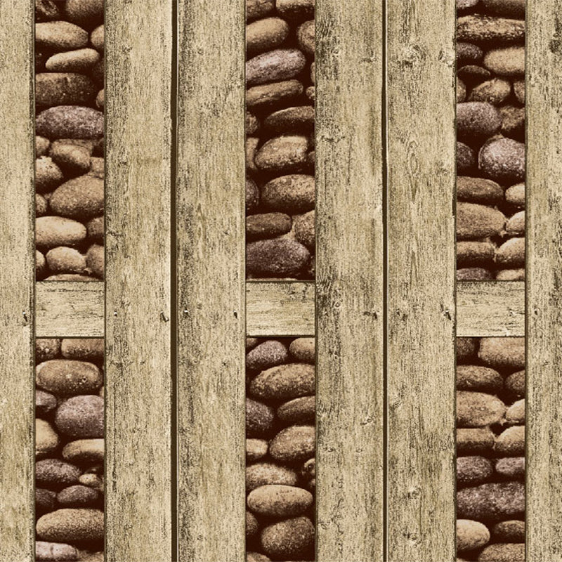 Pebble and Wood Frame Wallpaper Roll Dark Color Rustic Wall Decor for Guest Room Clearhalo 'Country wall decor' 'Rustic' 'Wallpaper' Wall Decor' 1756705