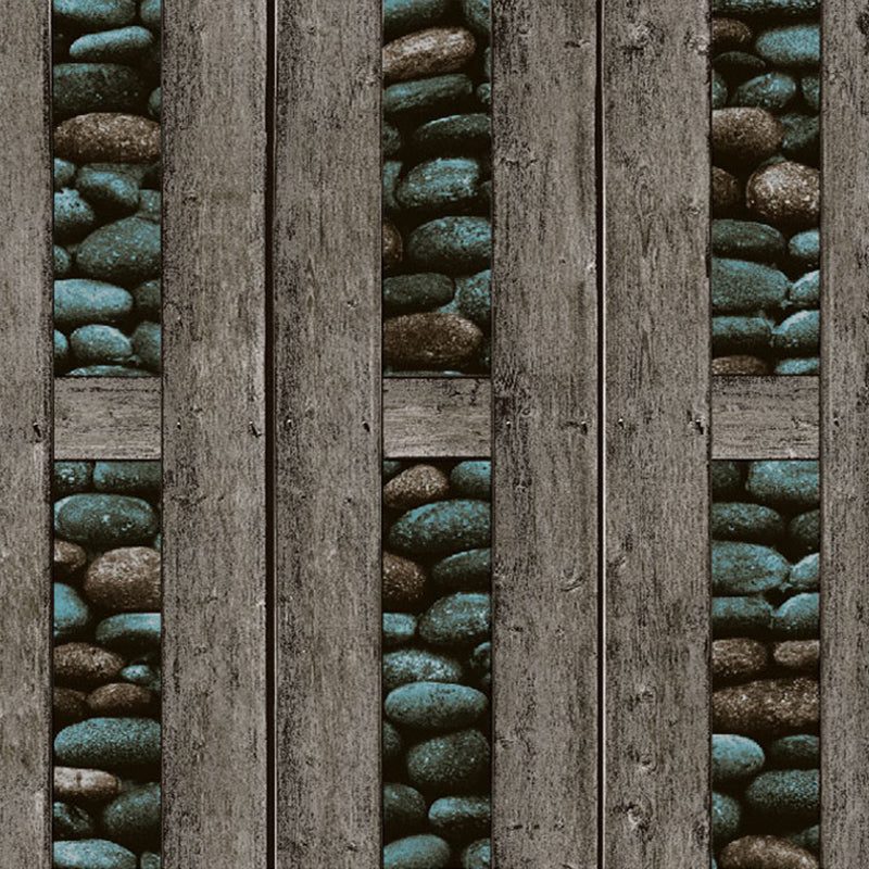 Pebble and Wood Frame Wallpaper Roll Dark Color Rustic Wall Decor for Guest Room Clearhalo 'Country wall decor' 'Rustic' 'Wallpaper' Wall Decor' 1756708
