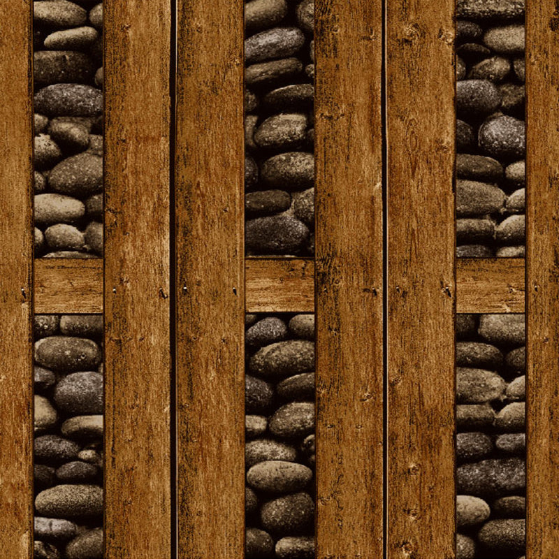 Pebble and Wood Frame Wallpaper Roll Dark Color Rustic Wall Decor for Guest Room Clearhalo 'Country wall decor' 'Rustic' 'Wallpaper' Wall Decor' 1756710