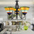 3 Lights Pyramid Hanging Light with Gooseneck Mission Stained Glass Ceiling Chandelier in Orange Orange Clearhalo 'Ceiling Lights' 'Chandeliers' 'Industrial' 'Middle Century Chandeliers' 'Tiffany Chandeliers' 'Tiffany close to ceiling' 'Tiffany' Lighting' 175673
