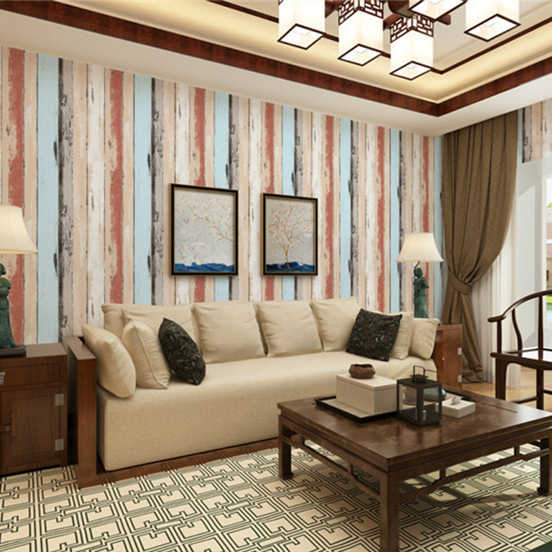 Striped Wallpaper Roll Rust Bright Reclaimed Wood Wall Covering in Multi-Color, 57.1-sq ft Clearhalo 'Country wall decor' 'Rustic' 'Wallpaper' Wall Decor' 1756756