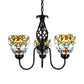 Baroque Bowl Pendant Lighting Stained Glass Ceiling Chandelier Light with Adjustable Chain in Black Finish Clearhalo 'Ceiling Lights' 'Chandeliers' 'Industrial' 'Middle Century Chandeliers' 'Tiffany Chandeliers' 'Tiffany close to ceiling' 'Tiffany' Lighting' 175679