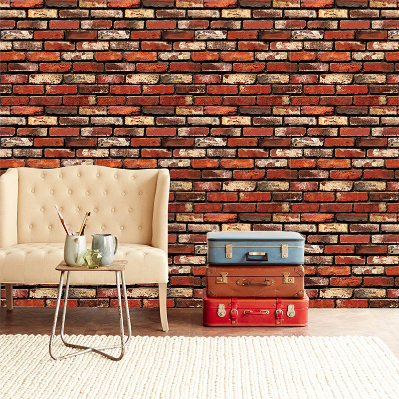 Nostalgic Stretcher Brick Wallpaper Roll for Room Construction Adhesive Wall Covering, 48.4-sq ft Red Clearhalo 'Industrial wall decor' 'Industrial' 'Wallpaper' Wall Decor' 1756793