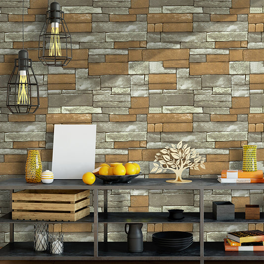 Yellow and Grey Brick Wallpaper Roll Peel and Paste Country Dining Room Wall Art Yellow Clearhalo 'Country wall decor' 'Rustic' 'Wallpaper' Wall Decor' 1756797