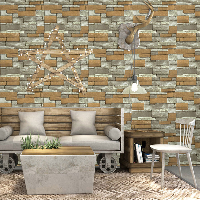 Yellow and Grey Brick Wallpaper Roll Peel and Paste Country Dining Room Wall Art Clearhalo 'Country wall decor' 'Rustic' 'Wallpaper' Wall Decor' 1756798