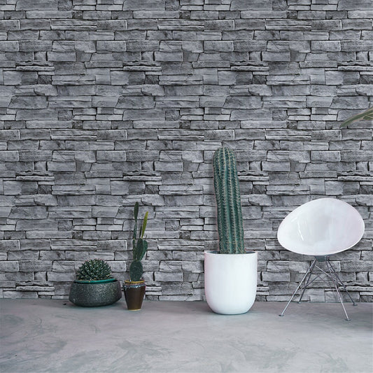 Country Brick Wallpaper Grey Self Sticking Wall Covering for Dining Room, Easy Peel off Grey Clearhalo 'Country wall decor' 'Rustic' 'Wallpaper' Wall Decor' 1756805