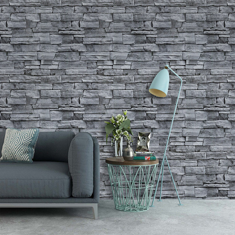 Country Brick Wallpaper Grey Self Sticking Wall Covering for Dining Room, Easy Peel off Clearhalo 'Country wall decor' 'Rustic' 'Wallpaper' Wall Decor' 1756806