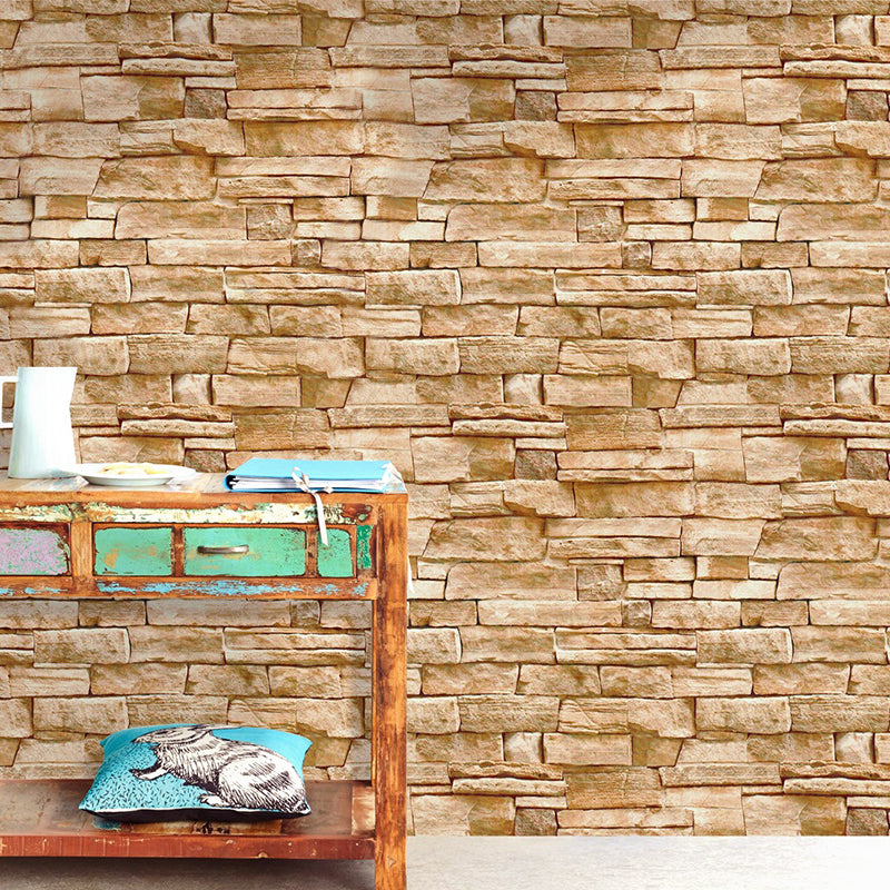 Brown Brick Wallpaper Roll Construction Cottage Stick On Wall Art for Living Room Clearhalo 'Country wall decor' 'Rustic' 'Wallpaper' Wall Decor' 1756810