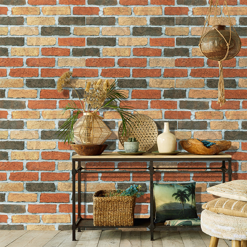 Self Sticking Faux Brick Wallpaper Roll Steampunk PVC Wall Art, 19.5' L x 17.5" W Brown Clearhalo 'Industrial wall decor' 'Industrial' 'Wallpaper' Wall Decor' 1756821
