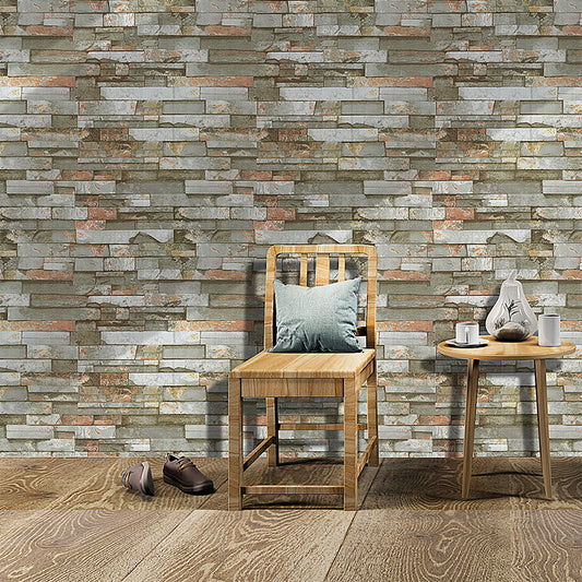 Farmhouse Brick Wallpaper Roll PVC Peel and Paste Grey and Green Wall Decor for Room Grey Clearhalo 'Country wall decor' 'Rustic' 'Wallpaper' Wall Decor' 1756825