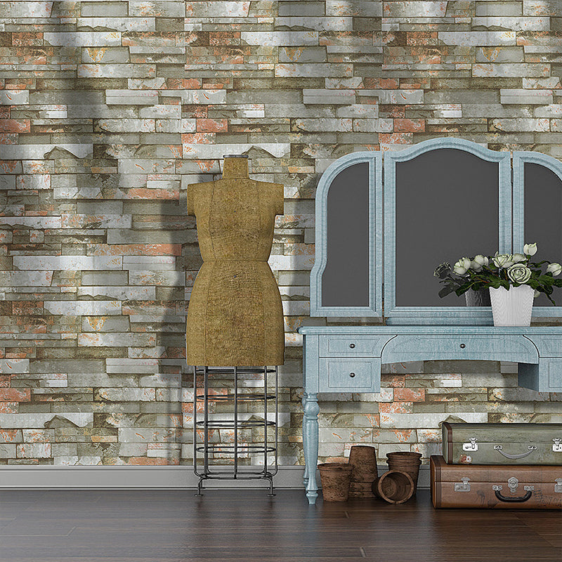 Farmhouse Brick Wallpaper Roll PVC Peel and Paste Grey and Green Wall Decor for Room Clearhalo 'Country wall decor' 'Rustic' 'Wallpaper' Wall Decor' 1756826