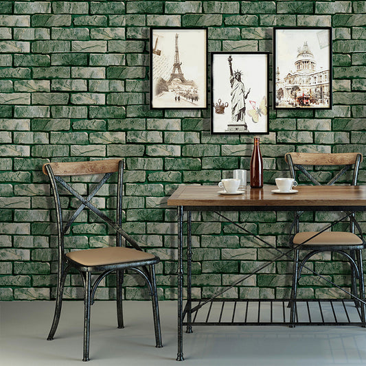 Green Brick Wallpaper Roll Pick Up Sticks Rustic Dining Room Wall Covering, Removable Clearhalo 'Country wall decor' 'Rustic' 'Wallpaper' Wall Decor' 1756842