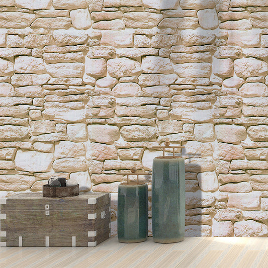 3D Effect Stones Wallpaper Farmhouse Smooth Wall Decor in Light Brown, Self Sticking Light Brown Clearhalo 'Country wall decor' 'Rustic' 'Wallpaper' Wall Decor' 1756849